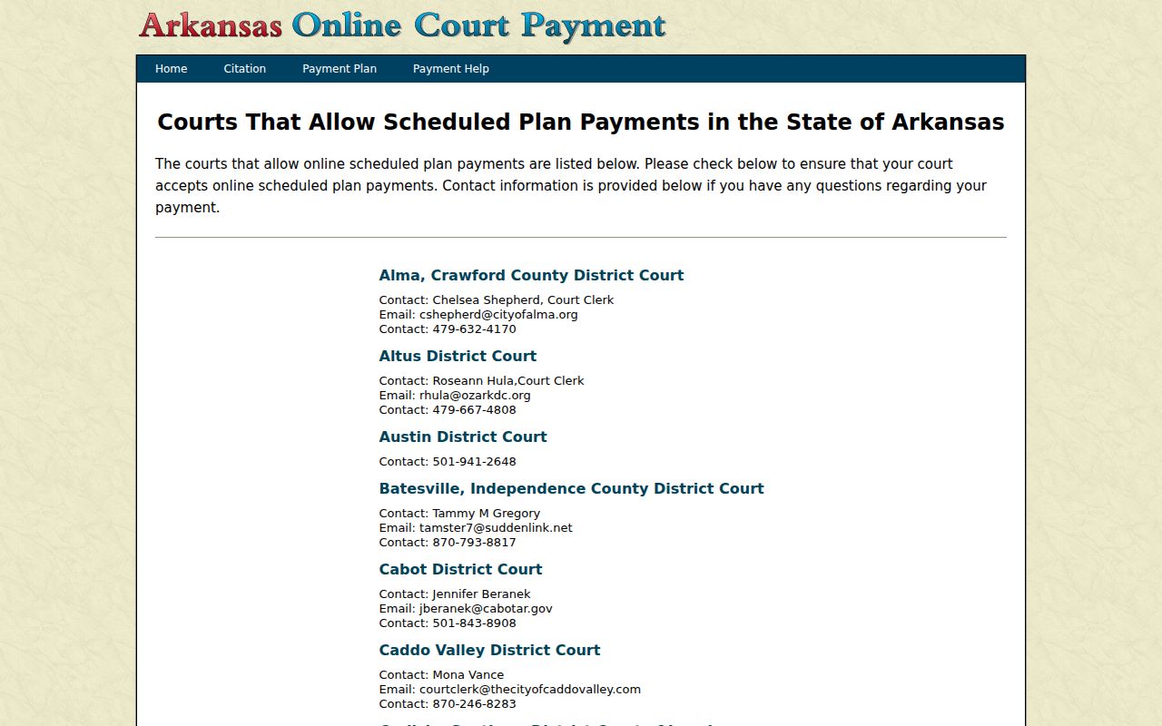 Official court list showing Malvern Hot Spring County District Court