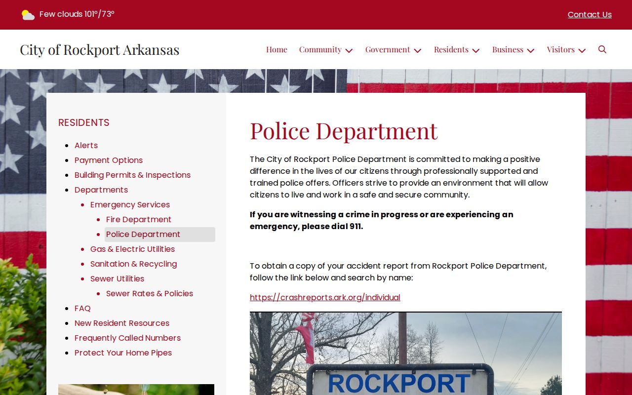 Official Rockport Police page for Hot Spring County municipal routing