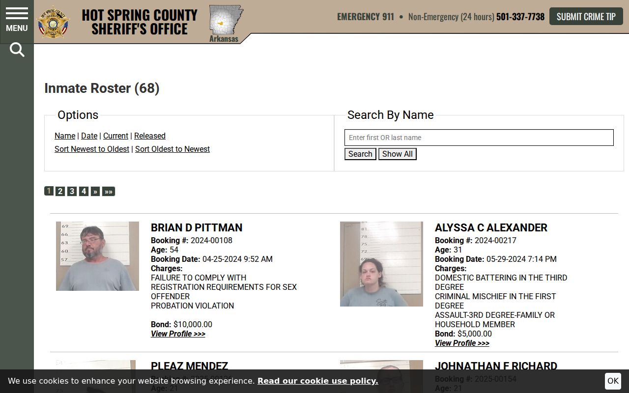 Hot Spring County warrant search compared with inmate roster filters